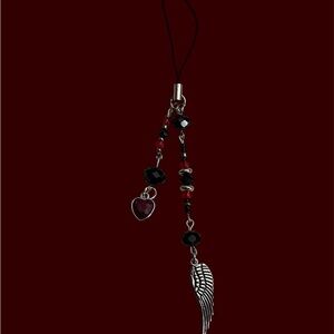 Red & Black Beaded Angel Wing Phone Charm